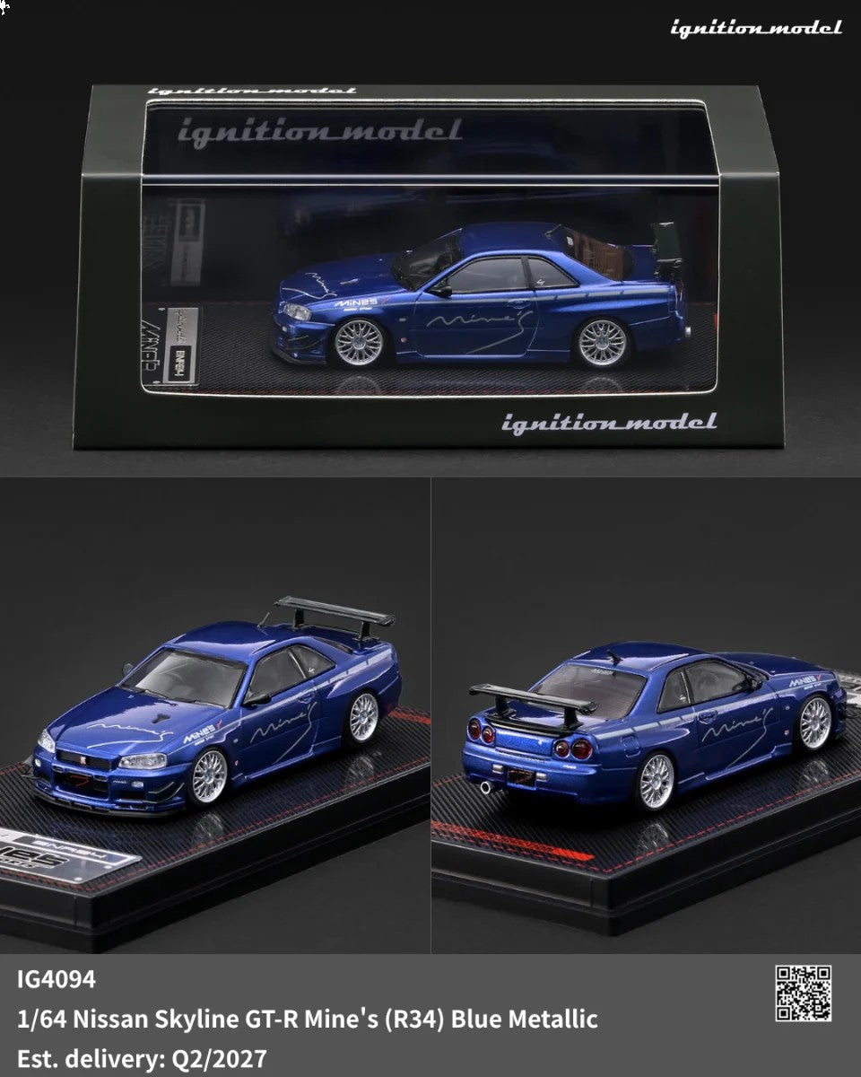 [Pre-Order] Ignition Model Nissan Skyline GT-R Mine's (R34) Blue Metallic IG4094 1/64 Diecast