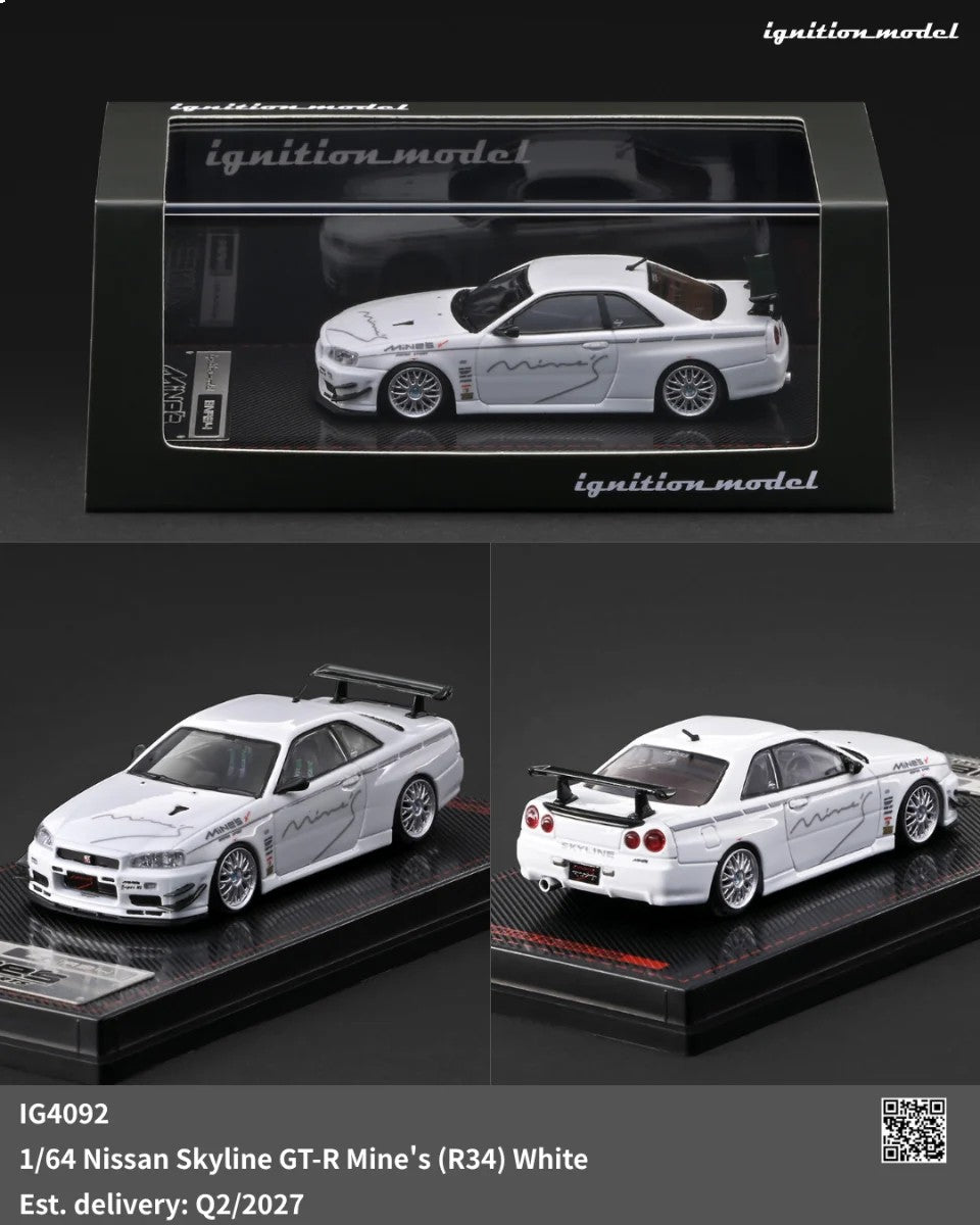 [Pre-Order] Ignition Model Nissan Skyline GT-R Mine's (R34) White IG4092 1/64 Diecast