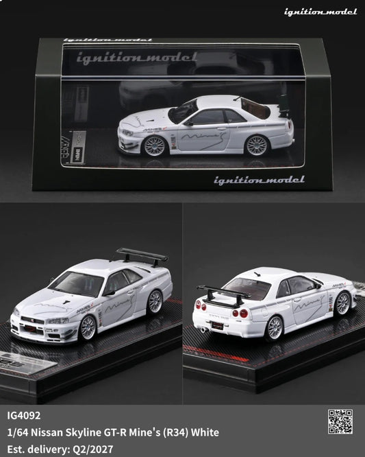 [Pre-Order] Ignition Model Nissan Skyline GT-R Mine's (R34) White IG4092 1/64 Diecast