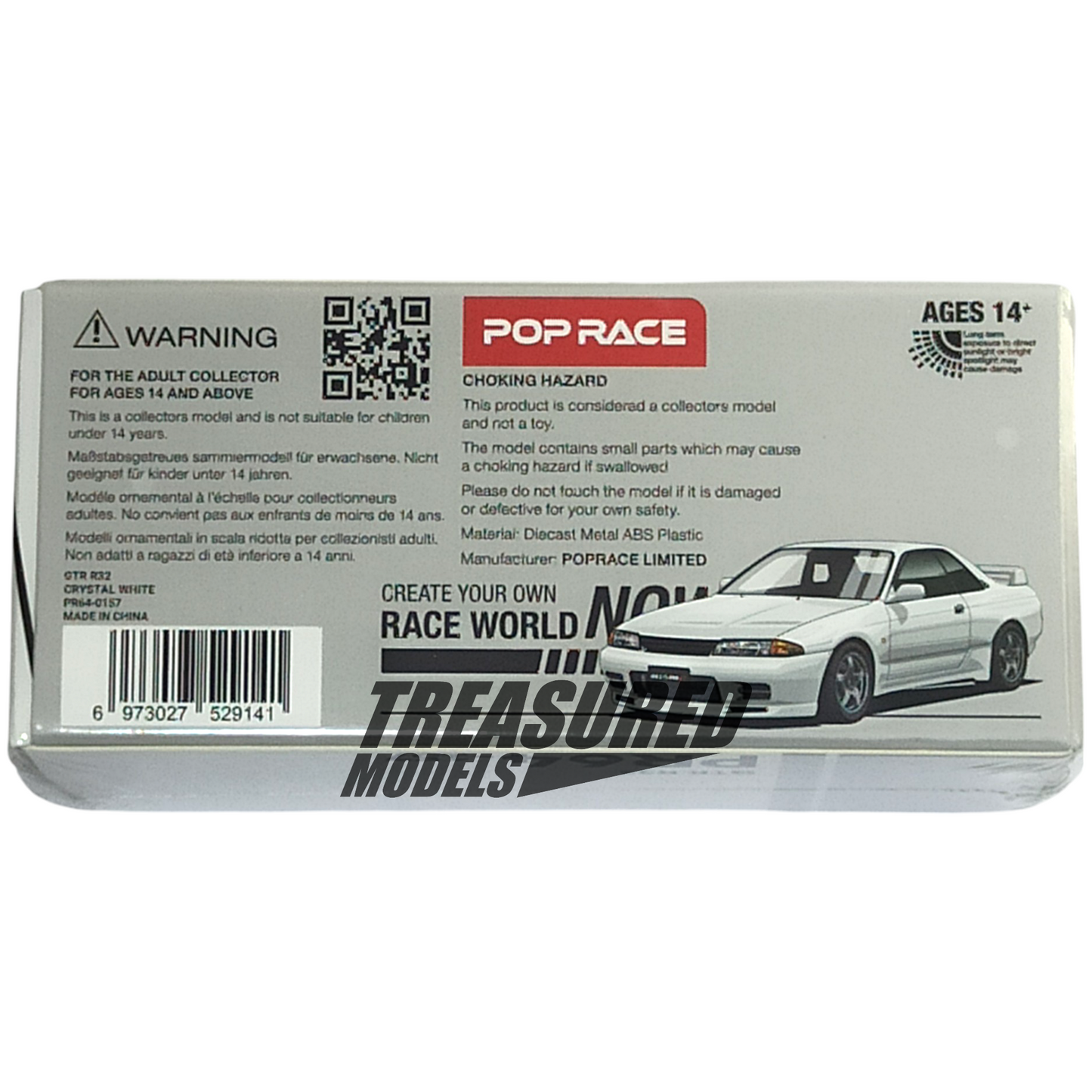 Pop Race Nissan Skyline GT-R R32 Crystal White 1/64 Die Cast