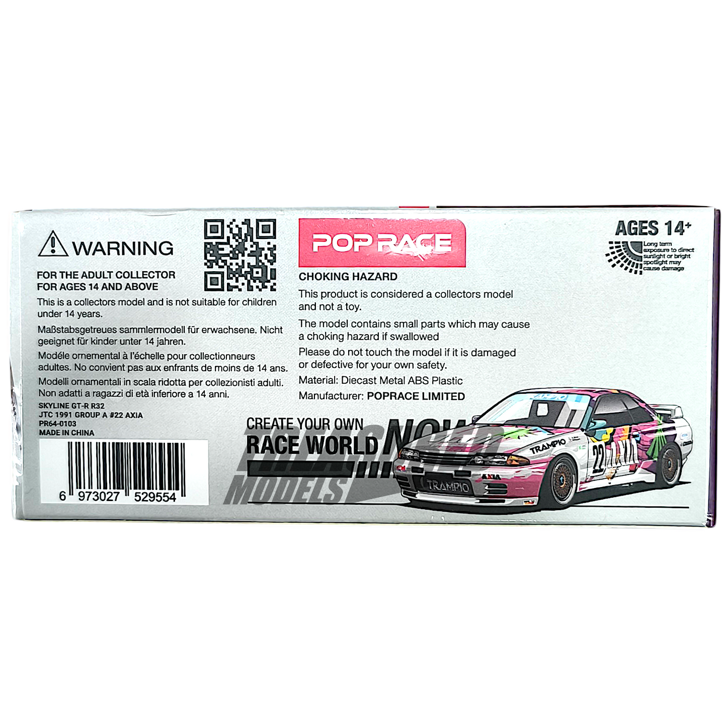 Pop Race Nissan Skyline GT-R R32 JTC 1991 Group A #22 AXIA PR640103 1/64 Diecast