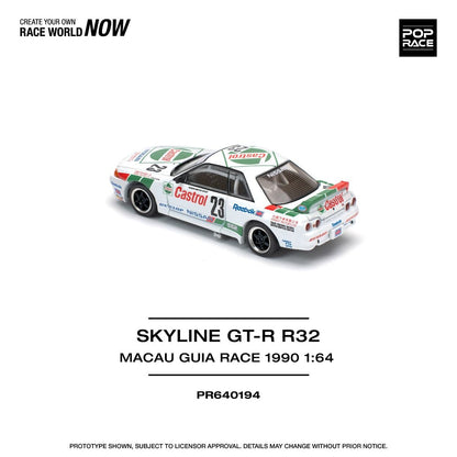Pop Race Nissan Skyline GT-R R32 Macau Guia Race 1990 PR640194 1/64 Diecast