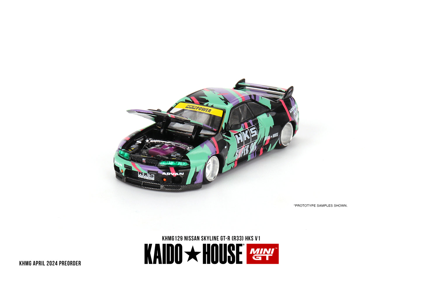 Kaido House Nissan Skyline GT-R R33 HKS V1 KHMGT129 1/64 Die Cast
