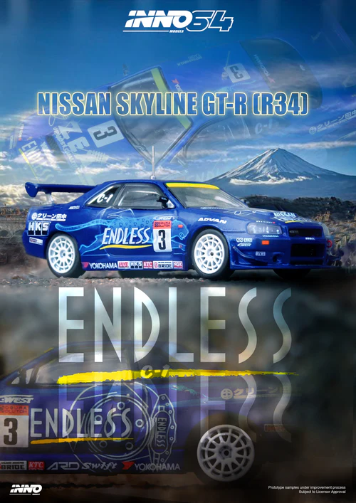 Inno64 Nissan Skyline GT-R R34 Endless Advan Super Taikyu Series 2002 Winner 1/64 Die Cast