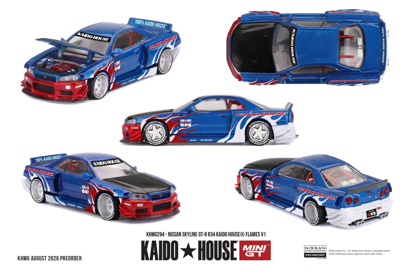 [Pre-Order] Kaido House Nissan Skyline GT-R R34 Kaido House Flames V1 KHMG294 1/64 Diecast