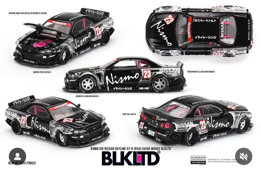 Kaido House & Pin Nissan Skyline GT-R R34 Kaido Works Black Limited KHMG105 1/64 Diecast