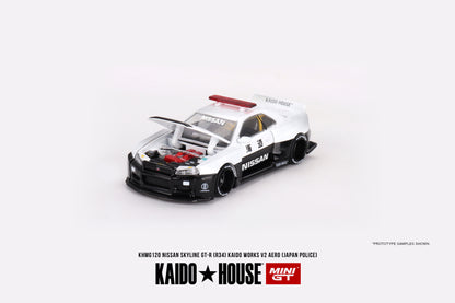 Kaido House Mini GT Nissan Skyline GT-R R34 Kaido Works V2 Aero Police KHMG120 1/64 Die Cast