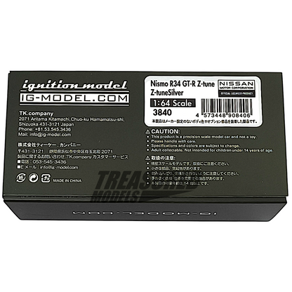 Ignition Model Nissan Skyline GT-R R34 Nismo Z-Tune Silver 1/64 Diecast