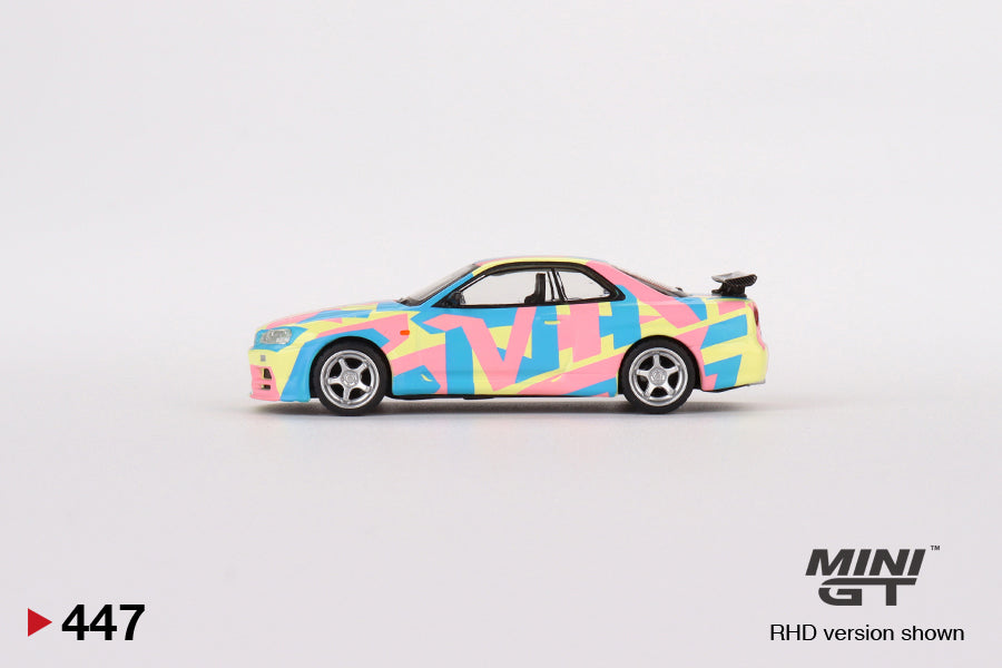 Mini GT Nissan Skyline GT-R R34 V-Spec ll MINI GT Digital Camouflage Yellow MGT00447 1/64 Die Cast