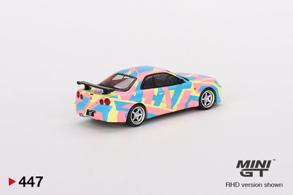 Mini GT Nissan Skyline GT-R R34 V-Spec ll MINI GT Digital Camouflage Yellow MGT00447 1/64 Die Cast