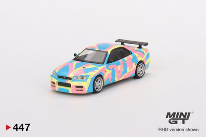 Mini GT Nissan Skyline GT-R R34 V-Spec ll MINI GT Digital Camouflage Yellow MGT00447 1/64 Die Cast