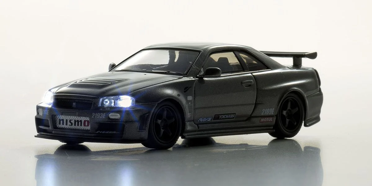 Kyosho Nissan Skyline GT-R R34 with LED Gray Nismo BNR34 CRS Version MOTN 1/64 Die Cast