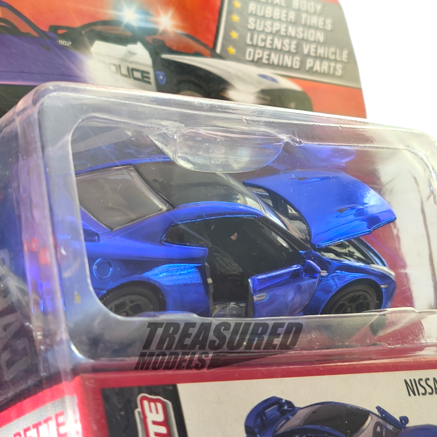 Majorette Nissan Skyline GT-R R35 Chrome Blue (Card Bent) Deluxe Cars 1/64 Die Cast