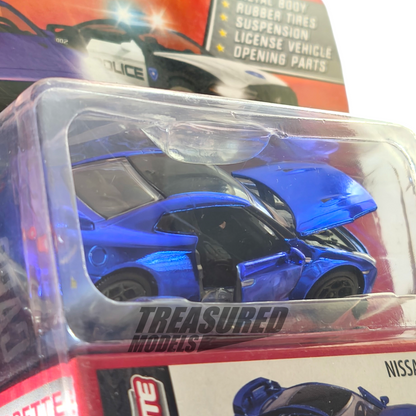 Majorette Nissan Skyline GT-R R35 Chrome Blue (Card Bent) Deluxe Cars 1/64 Die Cast