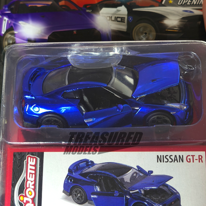 Majorette Nissan Skyline GT-R R35 Chrome Blue (Card Bent) Deluxe Cars 1/64 Die Cast