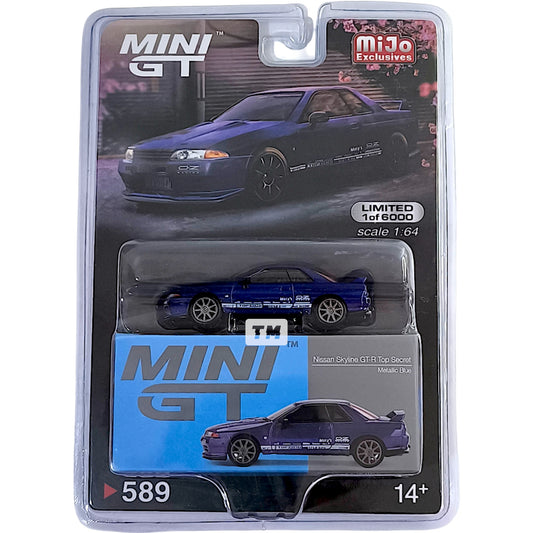 Mini GT Nissan Skyline GT-R Top Secret VR32 Metallic Blue Blister Packaging MGT00589BL 1/64 Diecast