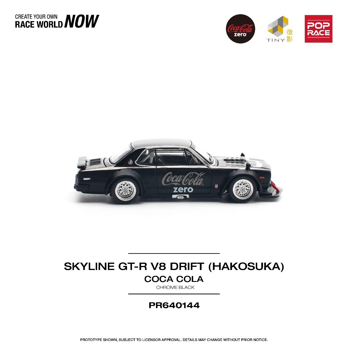 Pop Race Nissan Skyline GT-R V8 Drift Hakosuka Coca Cola Zero Black Chrome PR640144 1/64 Die Cast