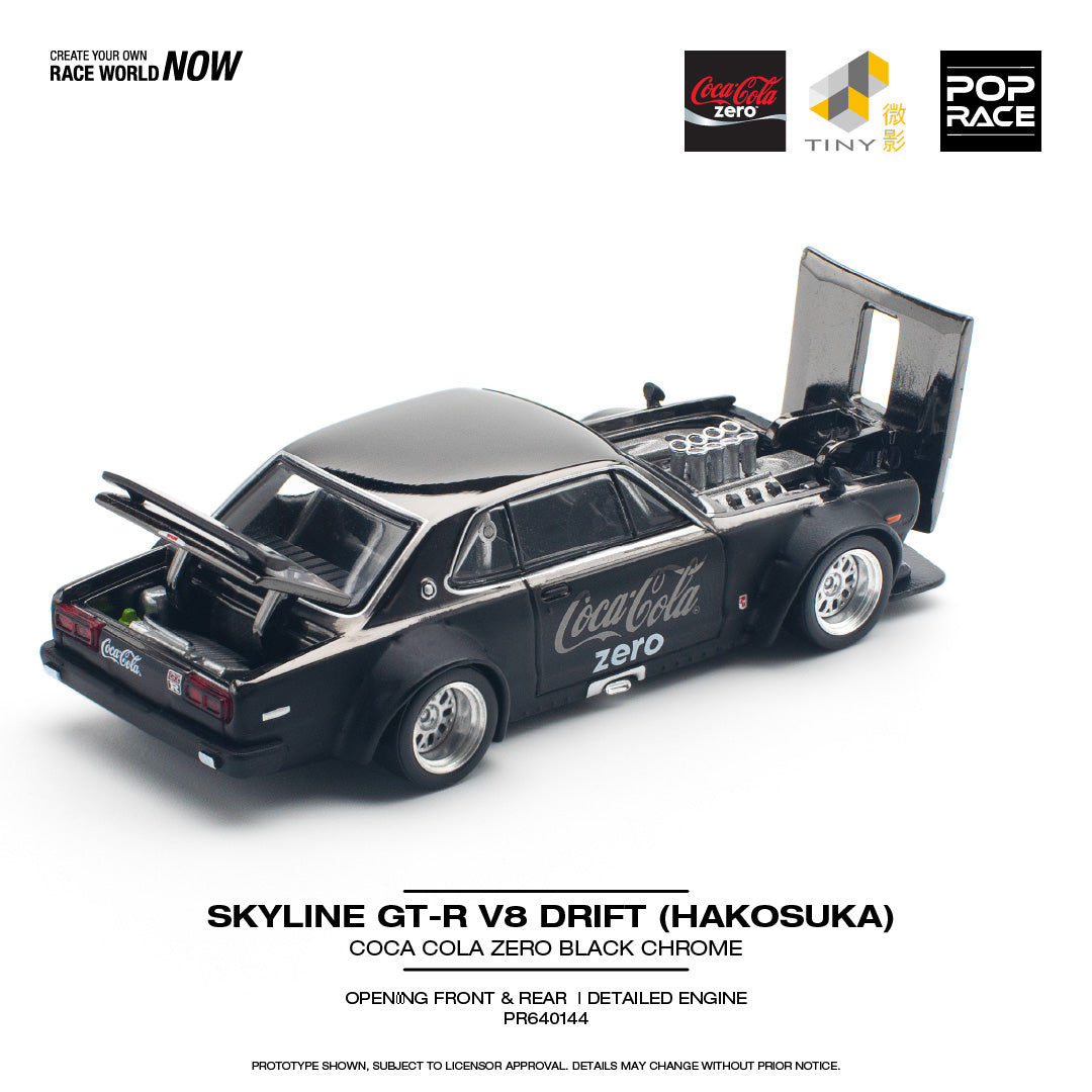 Pop Race Nissan Skyline GT-R V8 Drift Hakosuka Coca Cola Zero Black Chrome PR640144 1/64 Die Cast