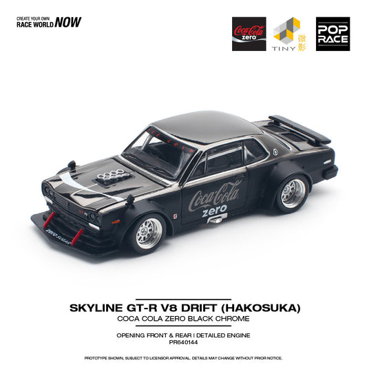 Pop Race Nissan Skyline GT-R V8 Drift Hakosuka Coca Cola Zero Black Chrome PR640144 1/64 Die Cast