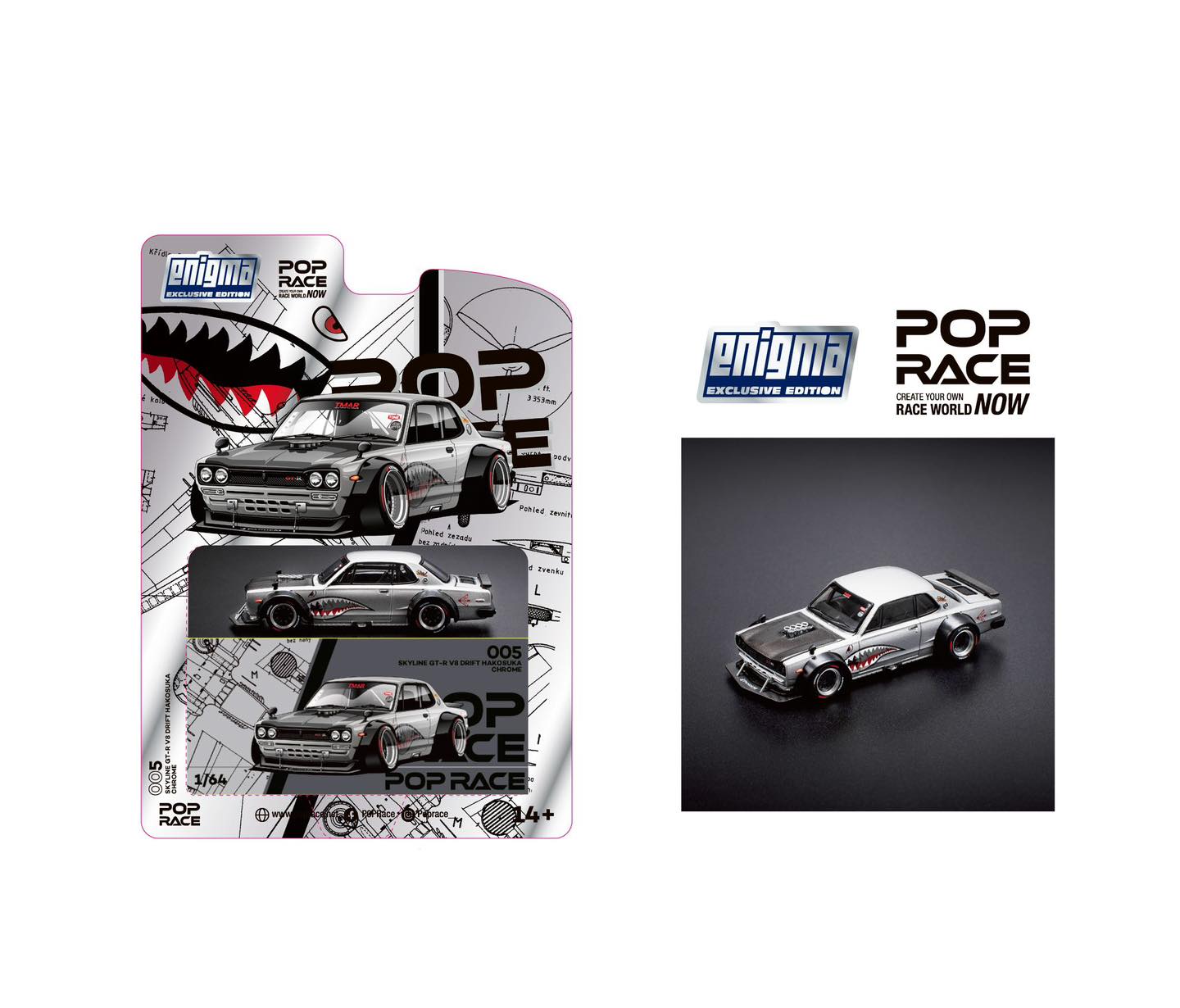 Pop Race Nissan Skyline GT-R V8 Drift (Hakosuka) Metallic Silver 1/64 Die Cast