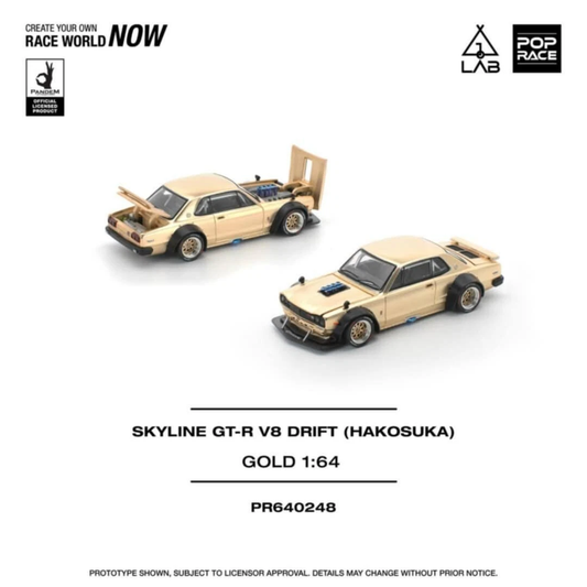 Pop Race Nissan Skyline GT-R V8 Hakosuka Gold Taiwan Edition PR640248 1/64 Diecast
