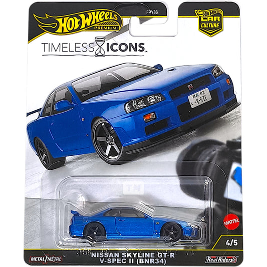 Hot Wheels Nissan Skyline GT-R V·Spec II (BNR34) Bayside Blue 2025 Car Culture Timeless Icons 1/64 Diecast