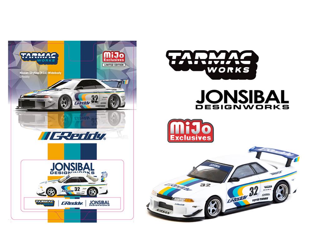 CHASE! Tarmac Works Nissan Skyline GT-R (R32) Widebody Jonsibal Designworks & Greddy Special Limited Edition -White T64G-061-GDY 1/64 Diecast