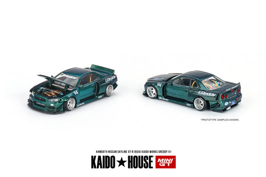 Kaido House Nissan Skyline GT-R (R34) Kaido Works GReddy V1 KHMG074 1/64 Diecast