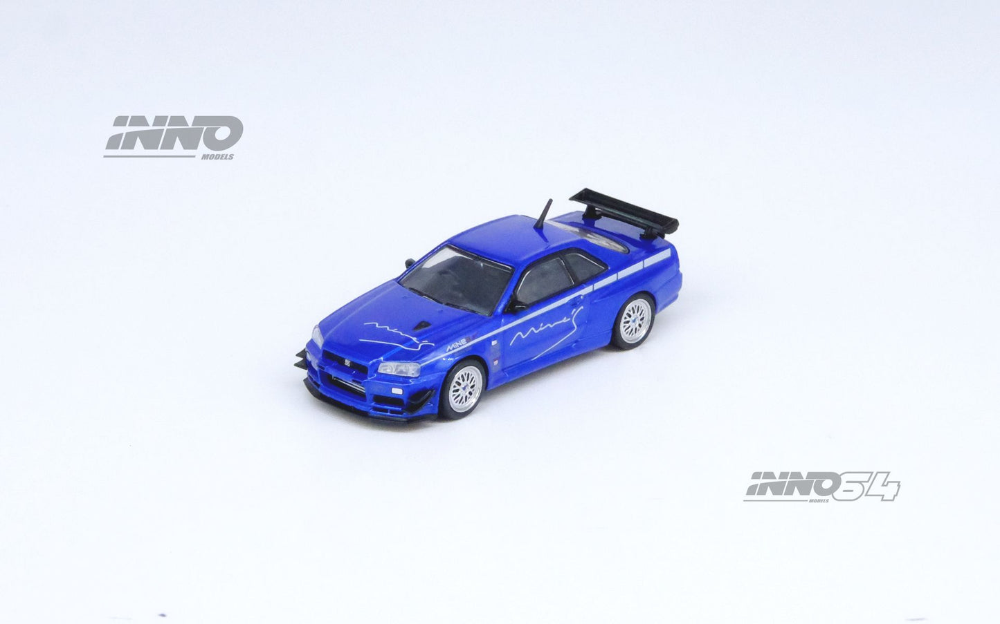 Inno64 Nissan Skyline GT-R (R34) V-Spec Tuned by Mine's Blue 1/64 Diecast