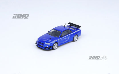 Inno64 Nissan Skyline GT-R (R34) V-Spec Tuned by Mine's Blue 1/64 Diecast