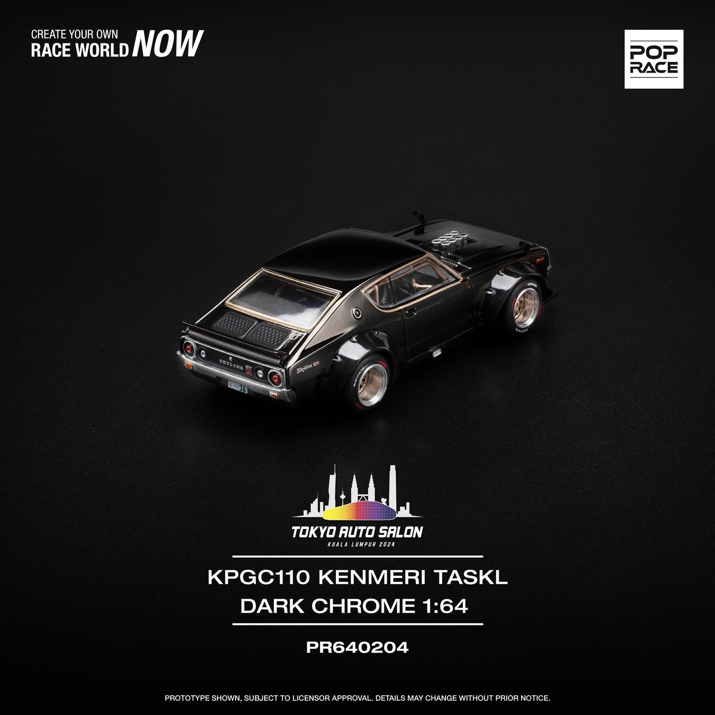 Pop Race Nissan Skyline KPGC110 Kenmeri TASKL 2024 Dark Chrome PR640204 1/64 Diecast