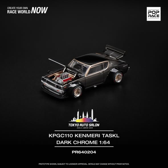 Pop Race Nissan Skyline KPGC110 Kenmeri TASKL 2024 Dark Chrome PR640204 1/64 Diecast