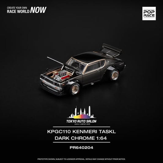 Pop Race Nissan Skyline KPGC110 Kenmeri TASKL 2024 Dark Chrome PR640204 1/64 Diecast