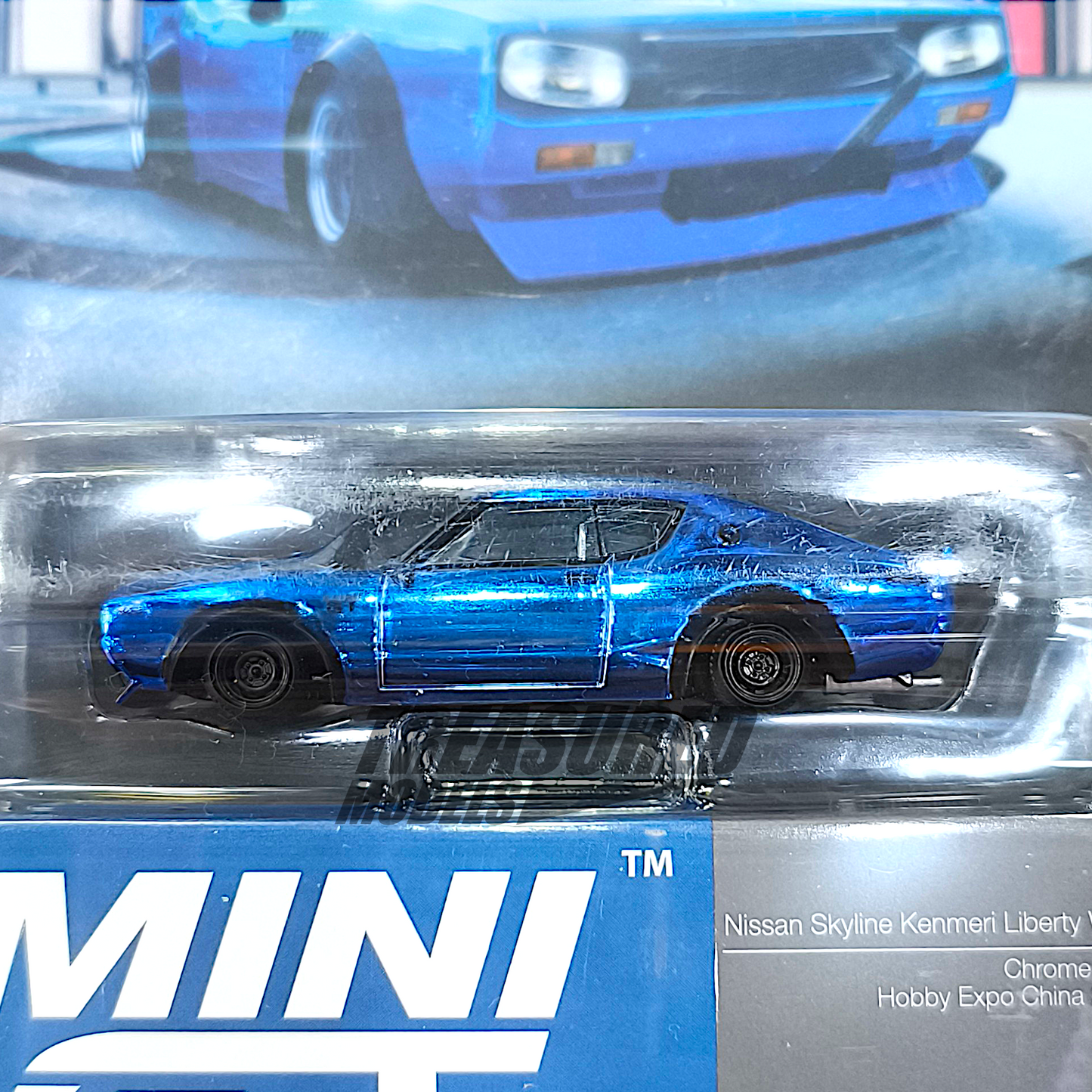 Mini GT Nissan Skyline Kenmeri Liberty Walk Chrome Blue Hobby Expo China 2024 MGT00730 1/64 Diecast
