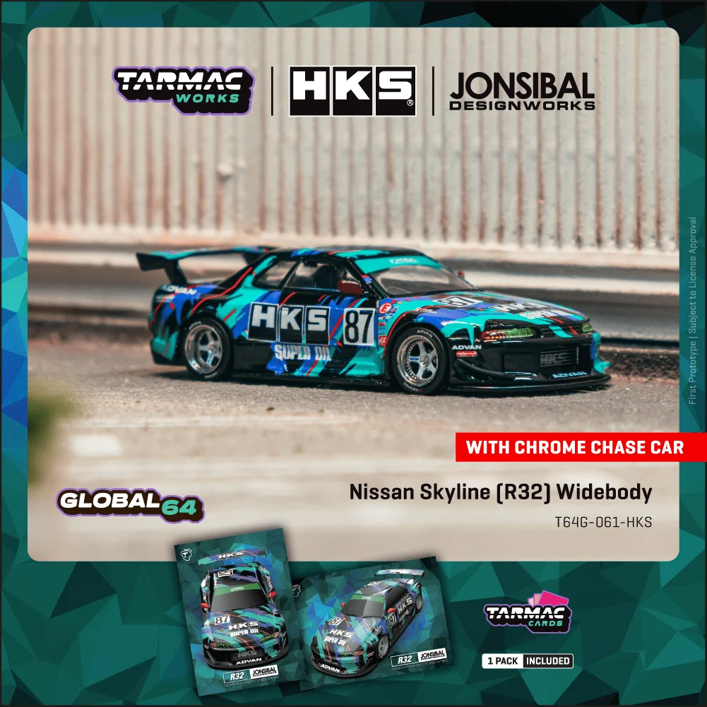 Tarmac Works Nissan Skyline R32 Widebody Jon Sibal HKS T64G-061-HKS 1/64 Diecast