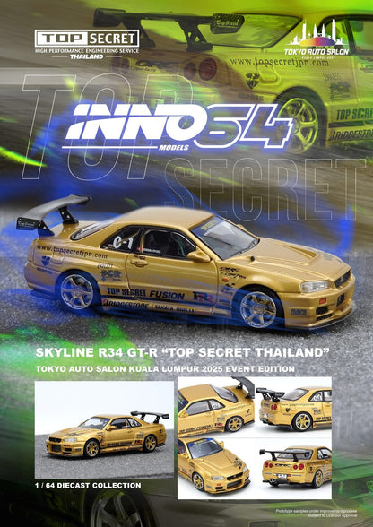 Inno64 Nissan Skyline R34 GT-R Top Secret Thailand TASKL 2025 1/64 Diecast