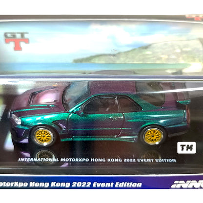 Inno64 Nissan Skyline R34 GT-T Purple Chameleon International MotorXpo Hong Kong 2022 Event Edition 1/64 Diecast