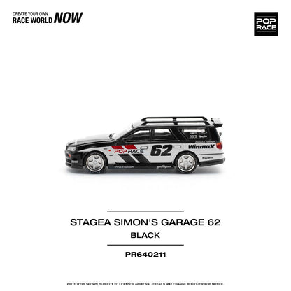 Pop Race Nissan Stagea Simon's Garage #62 Black PR640211 1/64 Diecast