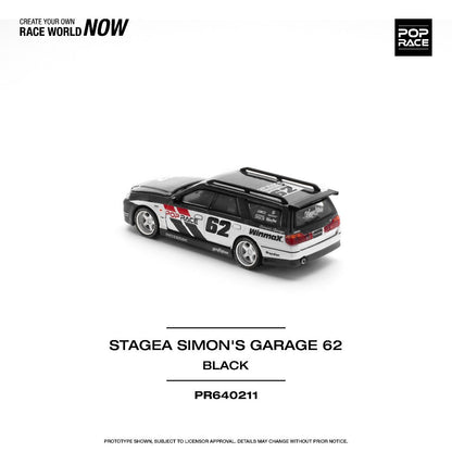 Pop Race Nissan Stagea Simon's Garage #62 Black PR640211 1/64 Diecast