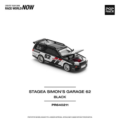 Pop Race Nissan Stagea Simon's Garage #62 Black PR640211 1/64 Diecast