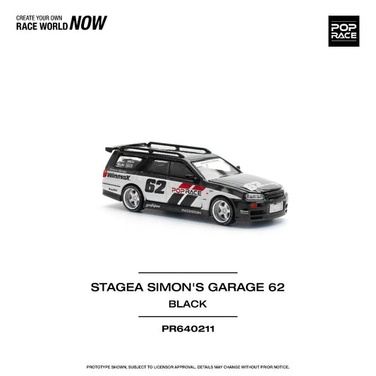 Pop Race Nissan Stagea Simon's Garage #62 Black PR640211 1/64 Diecast