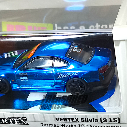 Tarmac Works Nissan Vertex Silvia S15 Tarmac Works 10th Anniversary Dinner Exclusive Chrome Blue 1/64 Diecast