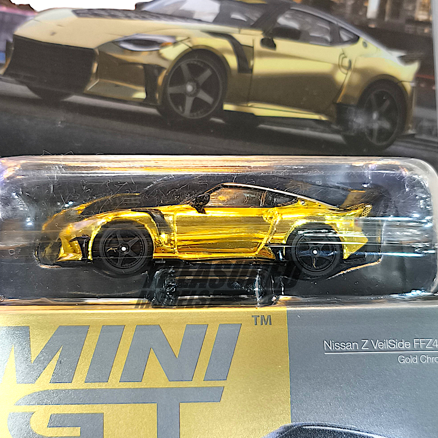 Mini GT Nissan Z VeilSide FFZ400 Gold Chrome Blister Packaging MGT00985 1/64 Diecast