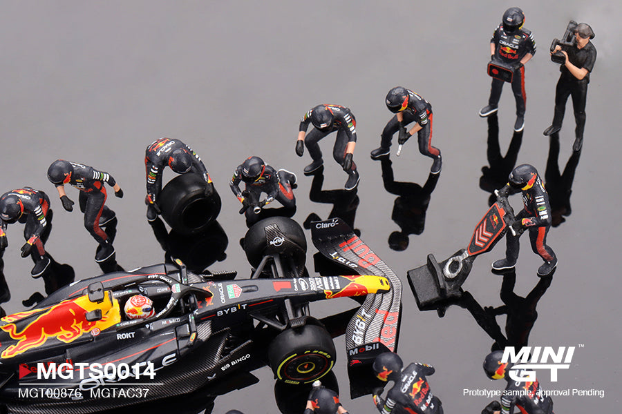 Mini GT Oracle Red Bull Racing RB19 #1 Max Verstappen 2023 F1 2023 Japanese Grand Prix Pit Crew Set MGT00876 MGTAC37 MGTS0014 1/64 Diecast