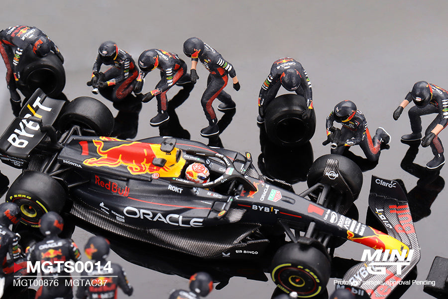 Mini GT Oracle Red Bull Racing RB19 #1 Max Verstappen 2023 F1 2023 Japanese Grand Prix Pit Crew Set MGT00876 MGTAC37 MGTS0014 1/64 Diecast