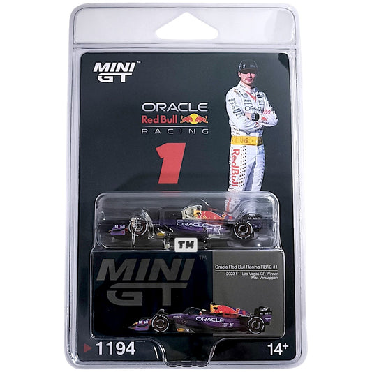 Mini GT Oracle Red Bull Racing RB19 #1 Max Verstappen 2023 F1 Las Vegas GP Winner Blister Packaging MGT0119-4BL 1/64 Diecast