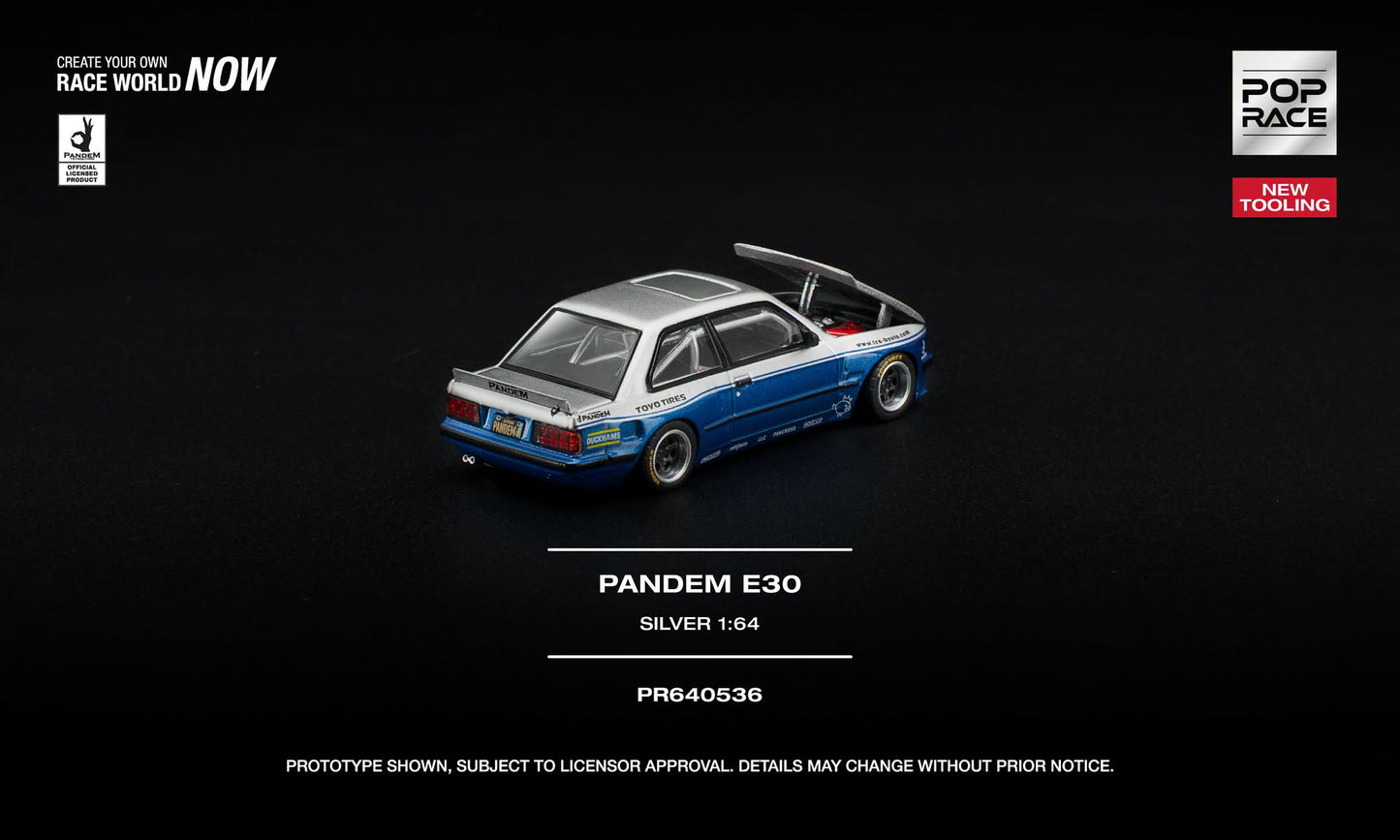 [Pre-Order] Pop Race PANDEM E30 SILVER PR640536 1/64 Diecast