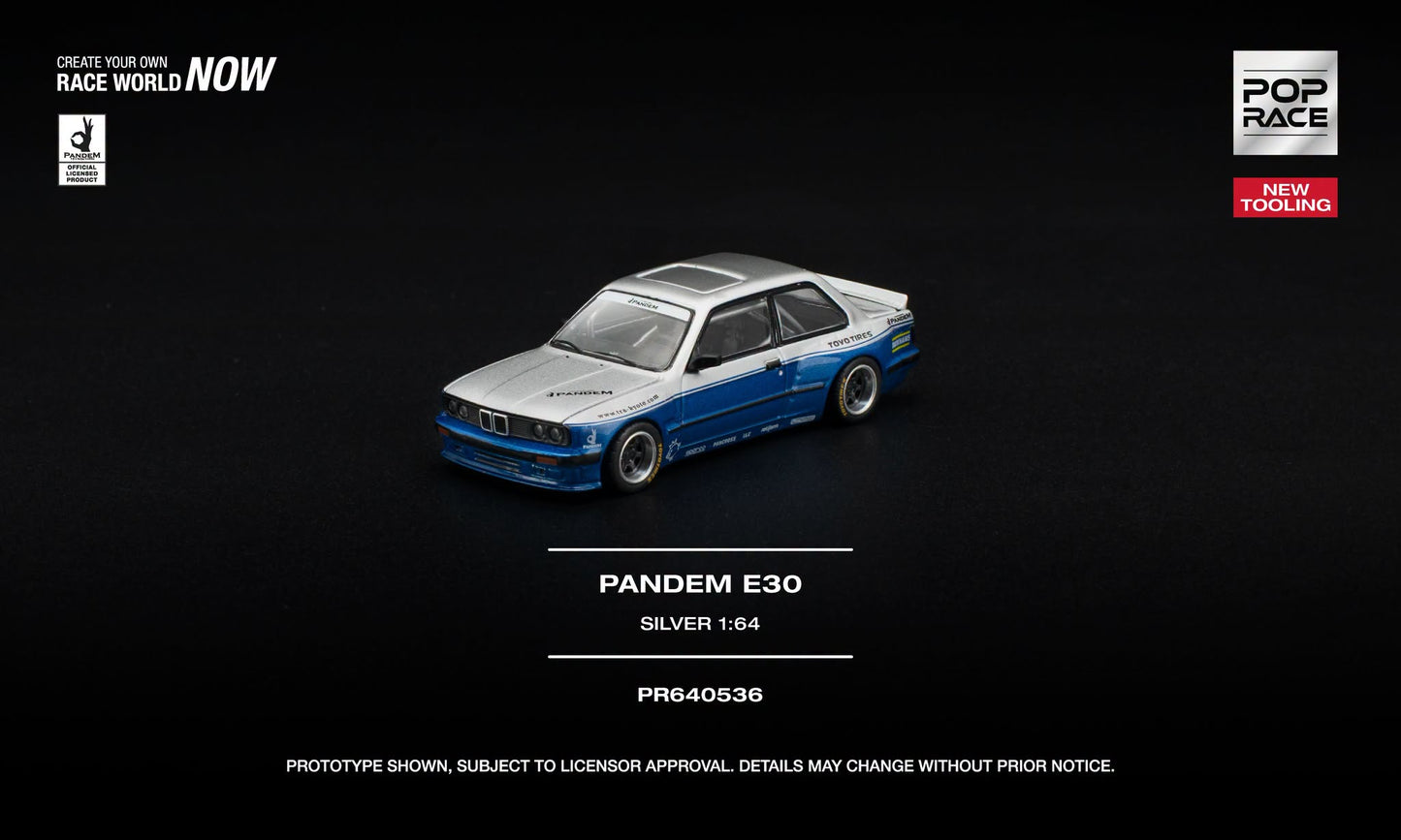 [Pre-Order] Pop Race PANDEM E30 SILVER PR640536 1/64 Diecast