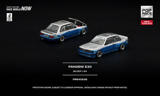 [Pre-Order] Pop Race PANDEM E30 SILVER PR640536 1/64 Diecast