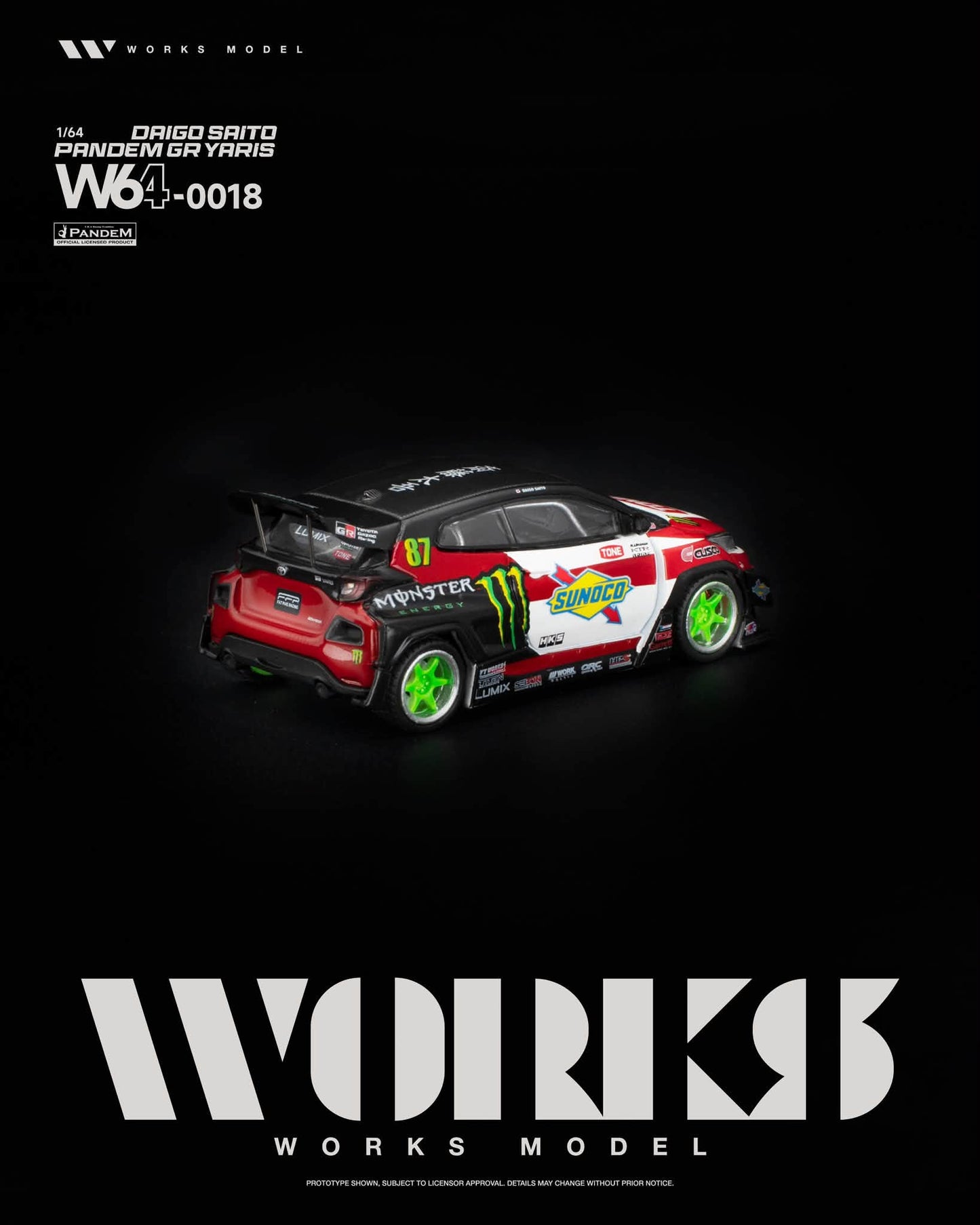 [Pre-Order] Works Model PANDEM GR YARIS DAIGO SAITO W640018 1/64 Diecast